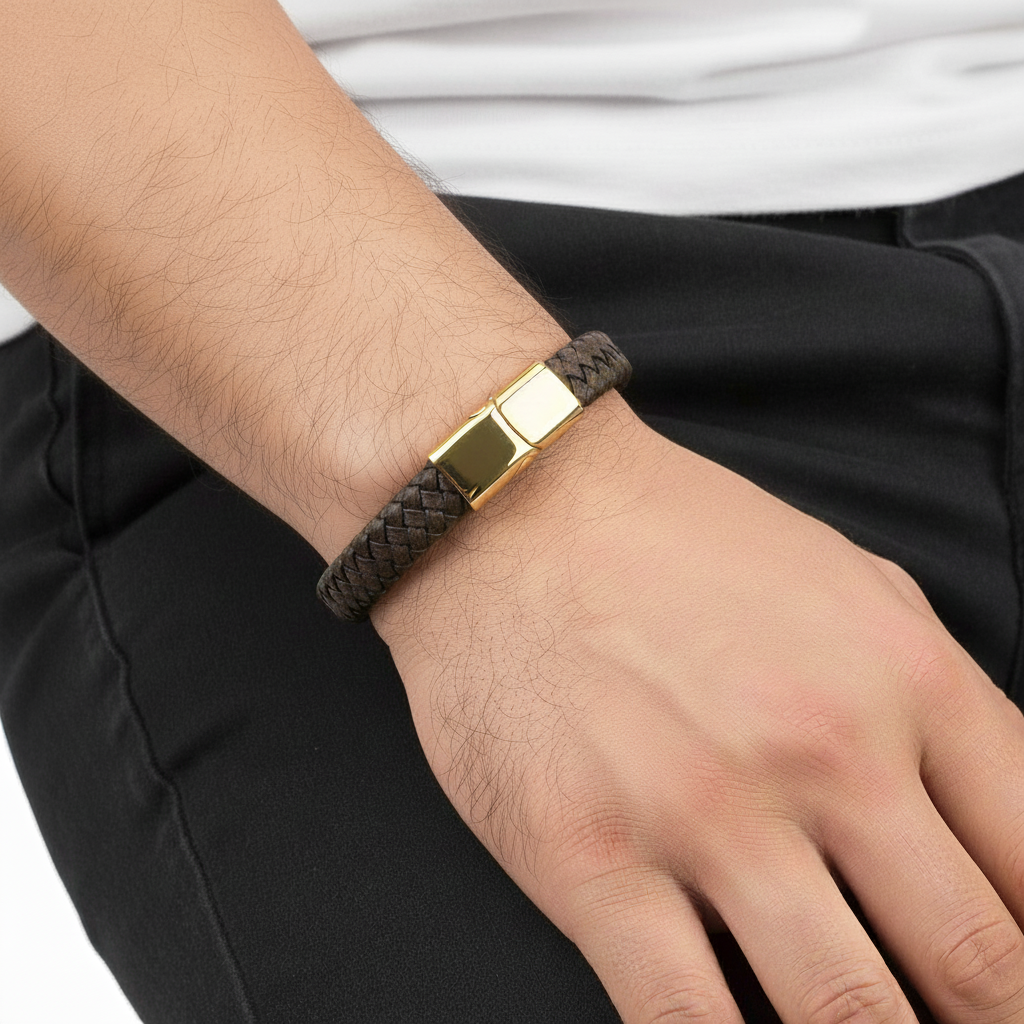 Rustik balans – läderarmband med magnetlås i stål