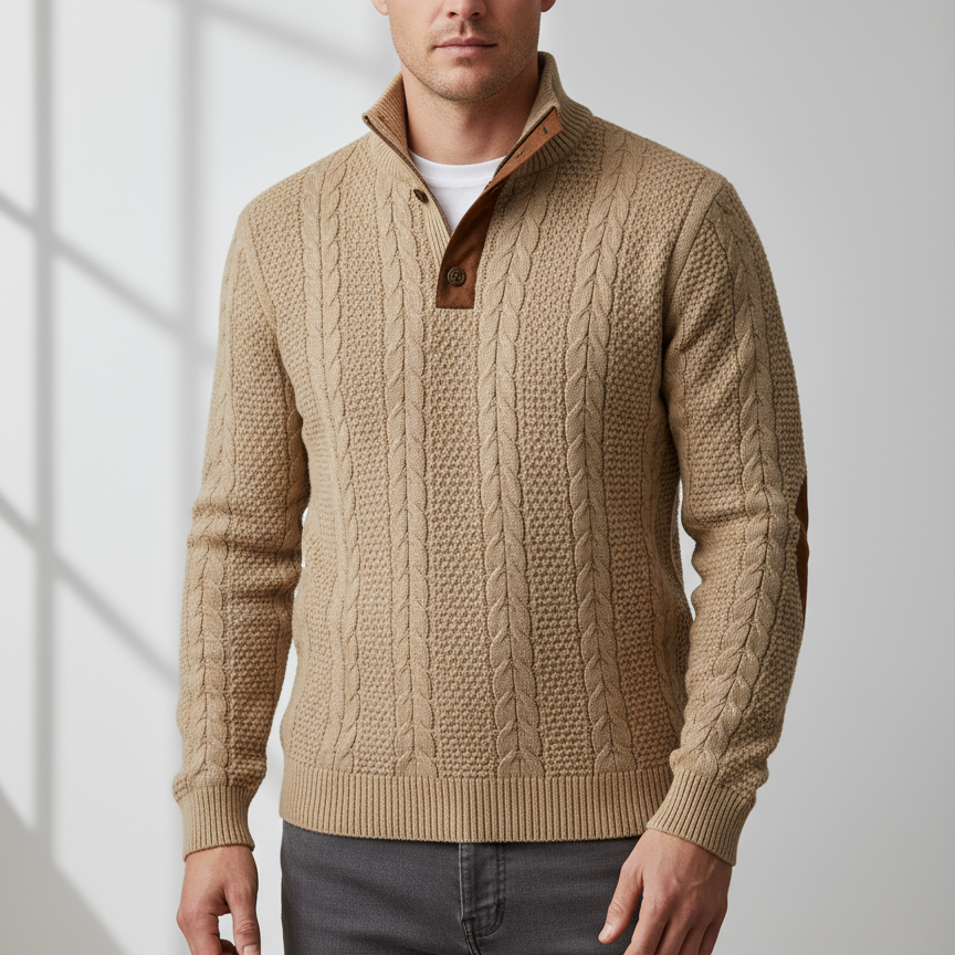 Elegant stickad tröja med jacquardmönster och broderade detaljer