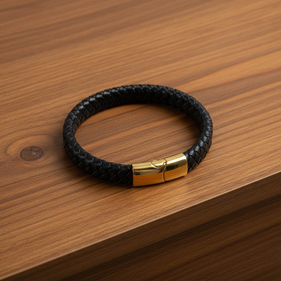 Rustik balans – läderarmband med magnetlås i stål