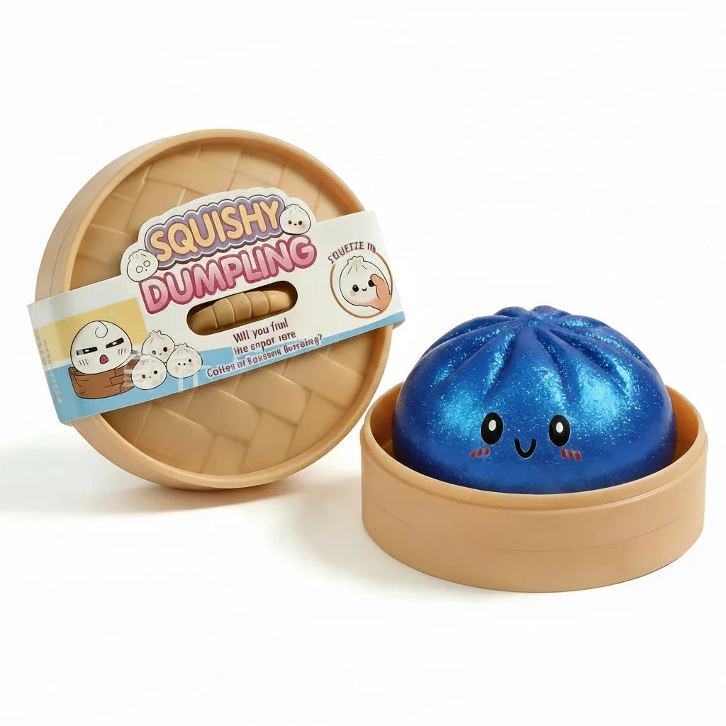 Squishy dumpling som är blåglittrig. 