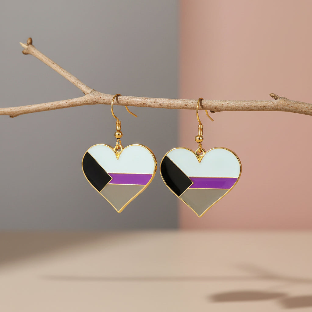 Demisexual pride heart earrings