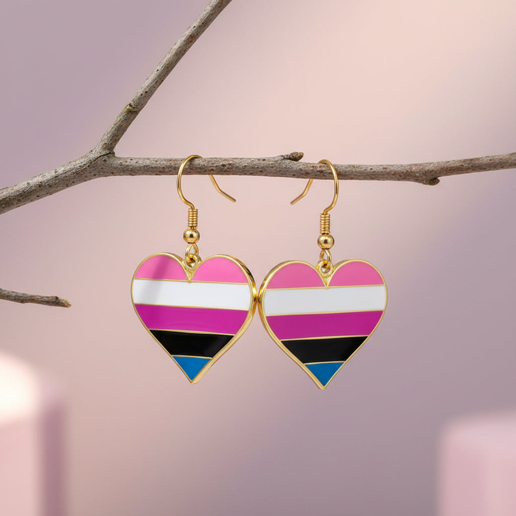 Genderfluid shaped pride heart earrings