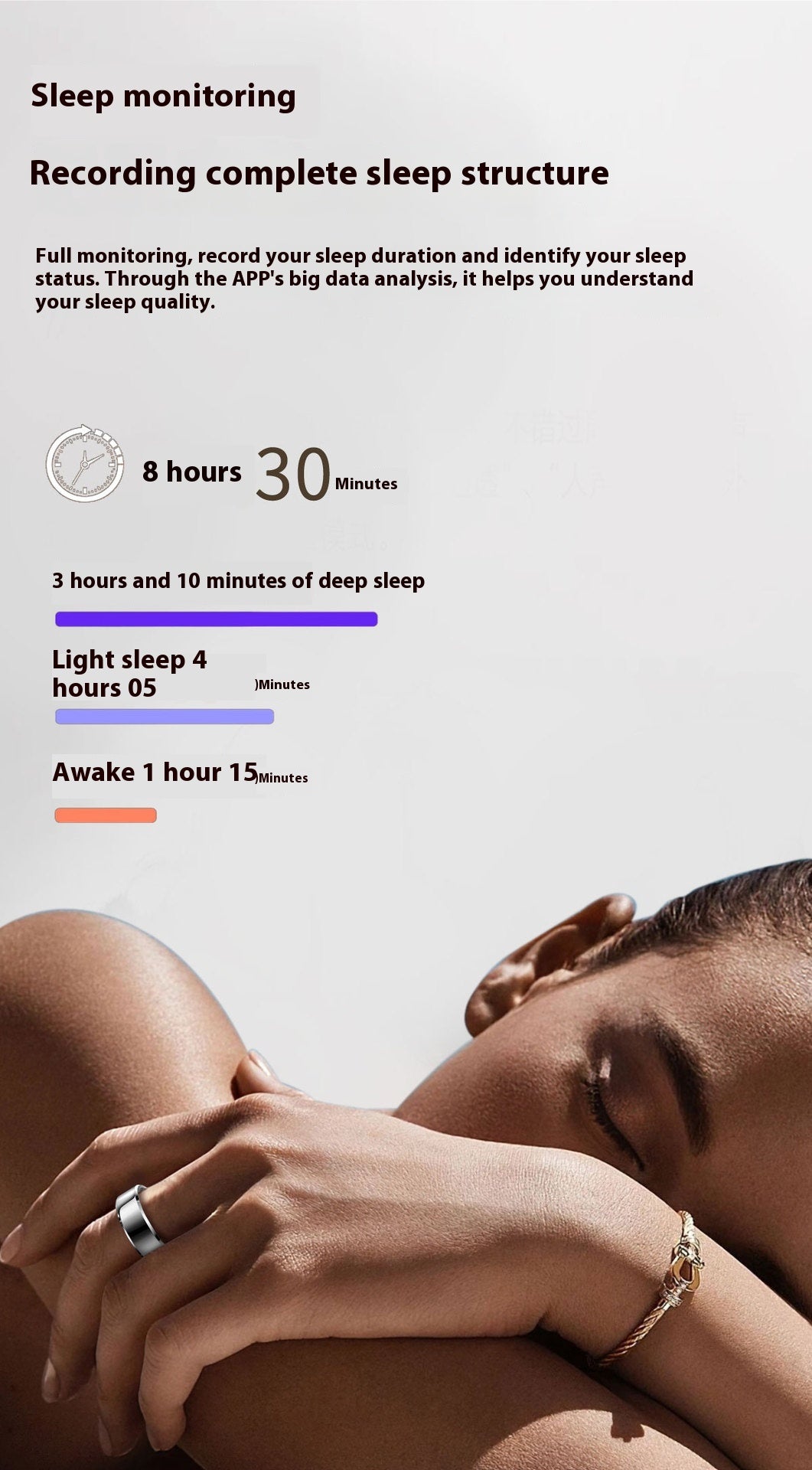 Lyft din prestation: Stegräkning, sömnkontroll, temperatur, återhämtning och full koll på dina biometriska värden – allt i en enda sportig och diskret smart ring på ditt finger.