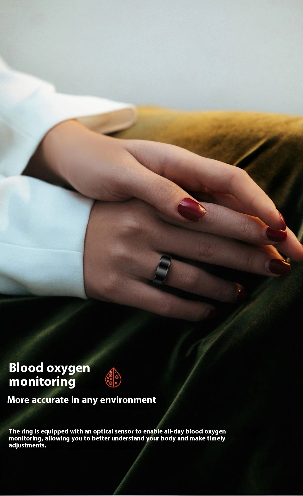 Lyft din prestation: Stegräkning, sömnkontroll, temperatur, återhämtning och full koll på dina biometriska värden – allt i en enda sportig och diskret smart ring på ditt finger.