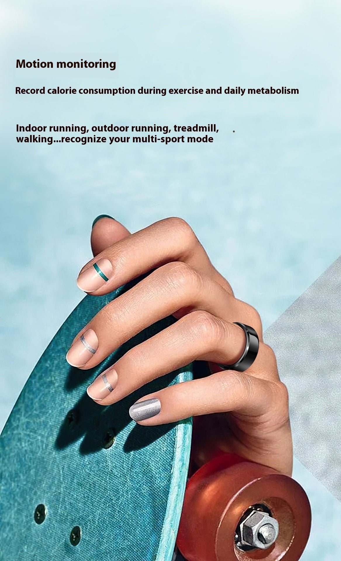 Lyft din prestation: Stegräkning, sömnkontroll, temperatur, återhämtning och full koll på dina biometriska värden – allt i en enda sportig och diskret smart ring på ditt finger.