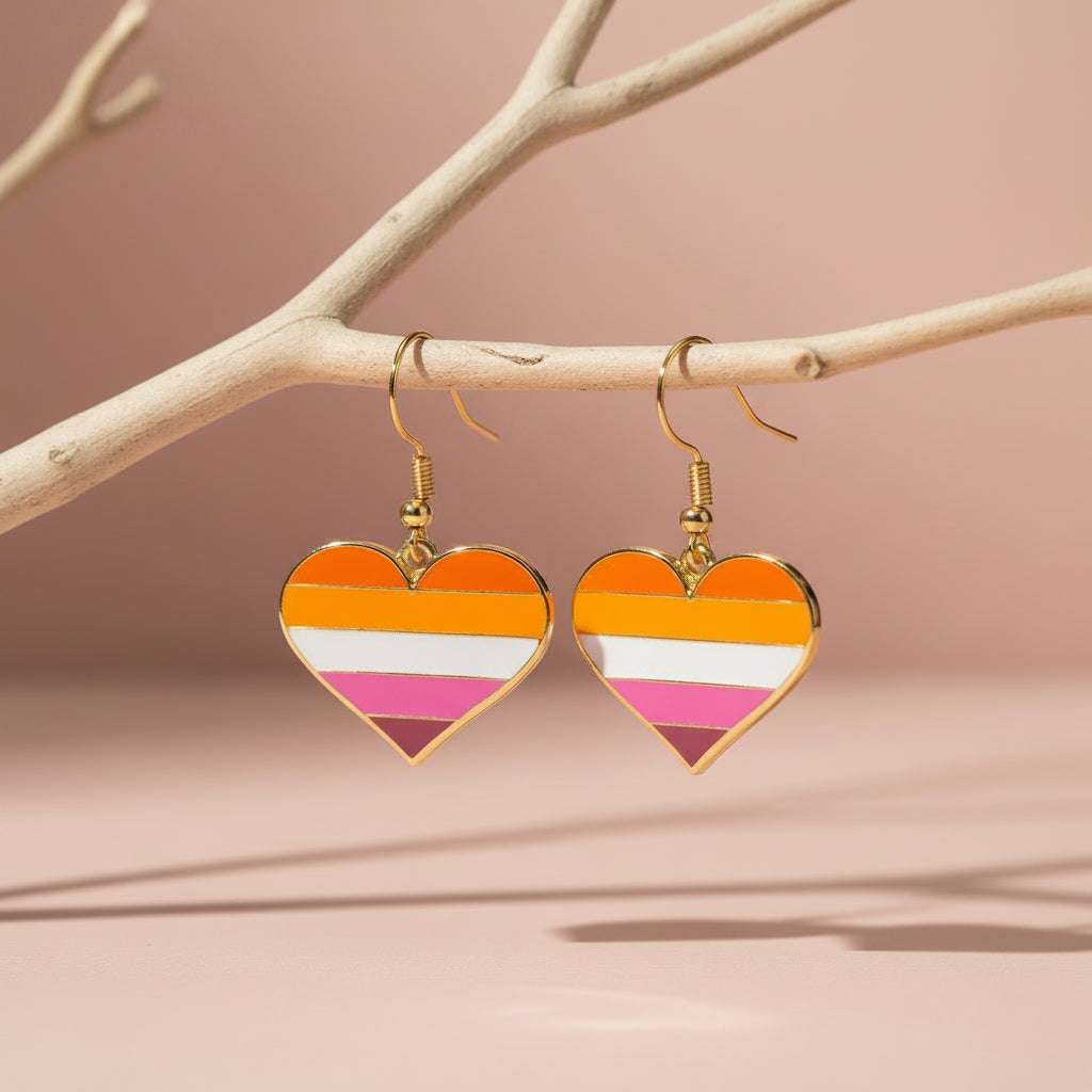 Lesbian pride heart earrings