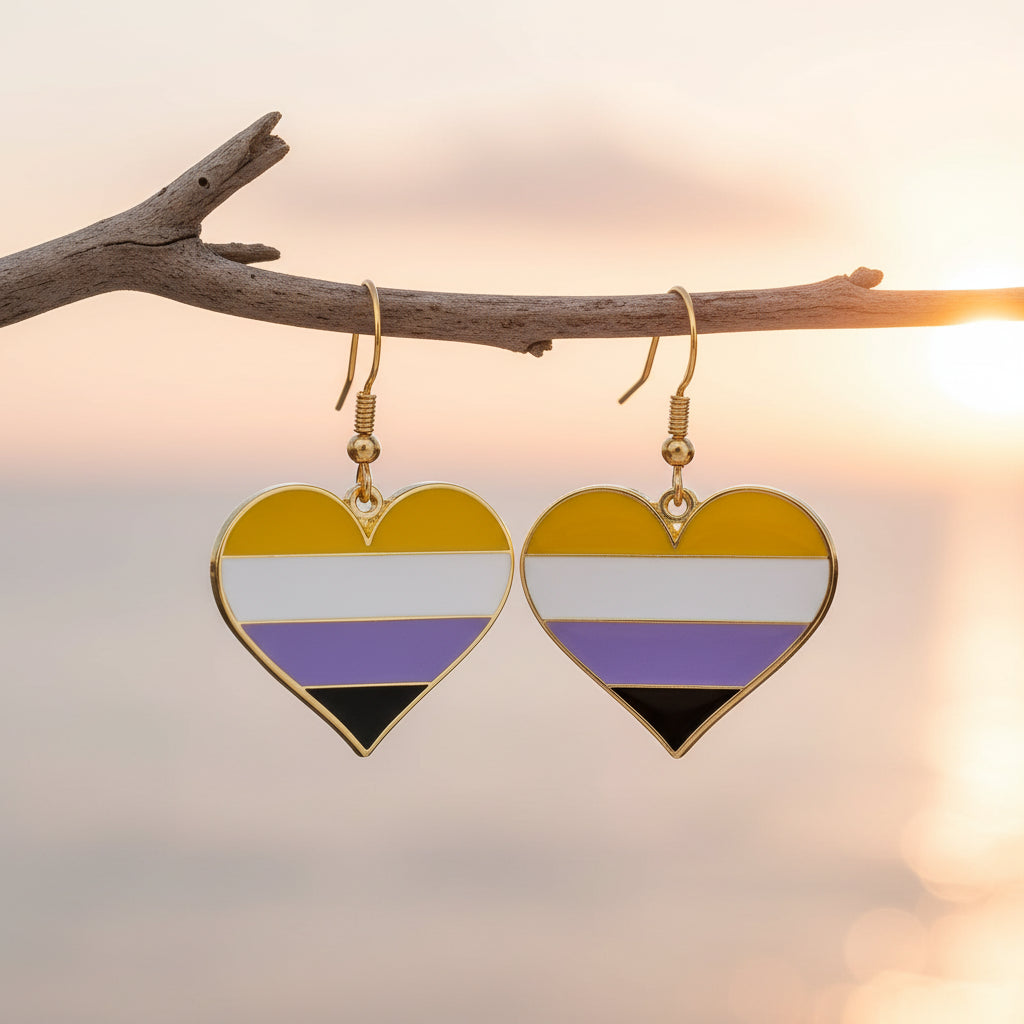 Nonbinary pride heart shaped earrings
