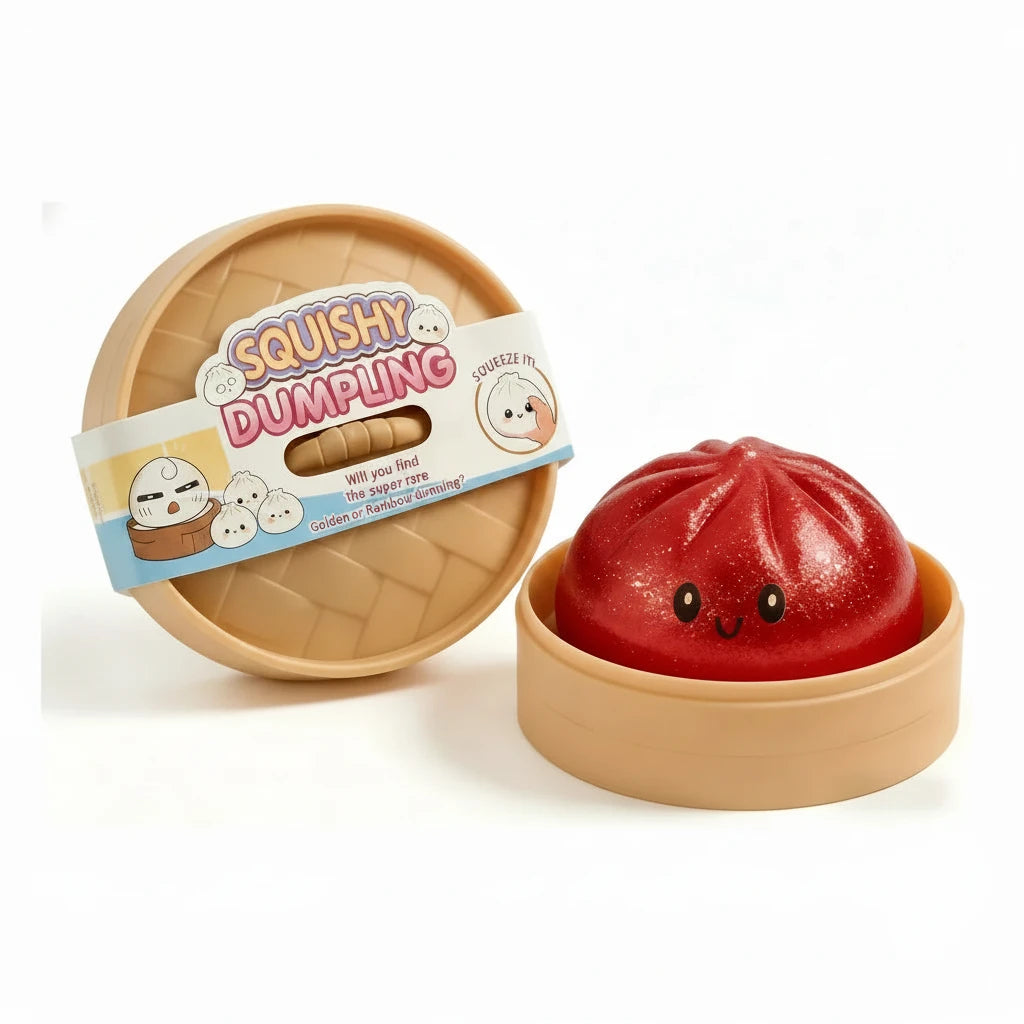 Röd glittrig squishy dumpling