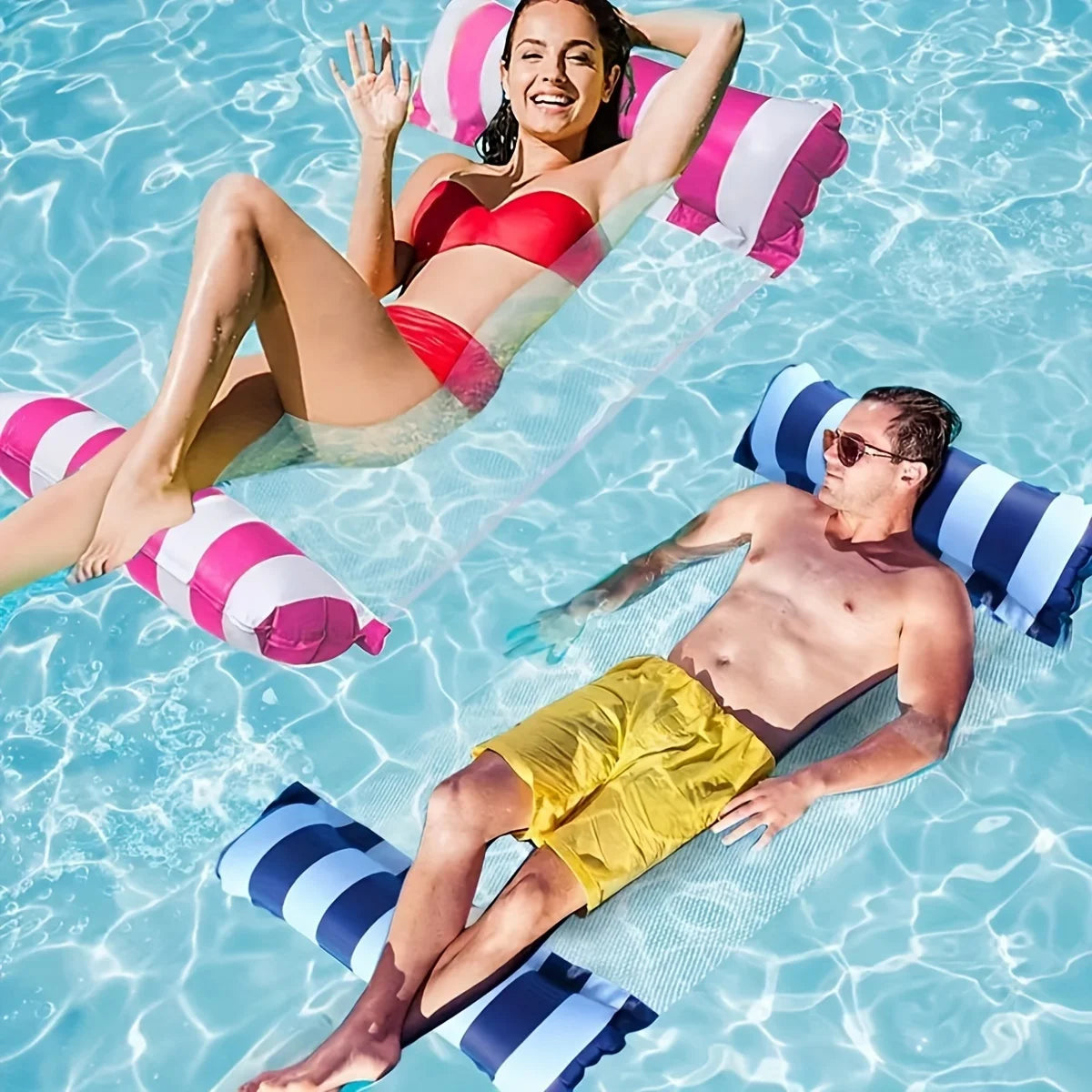 Badhängmatta med mesh | Uppblåsbar flytmadrass för pool & strand