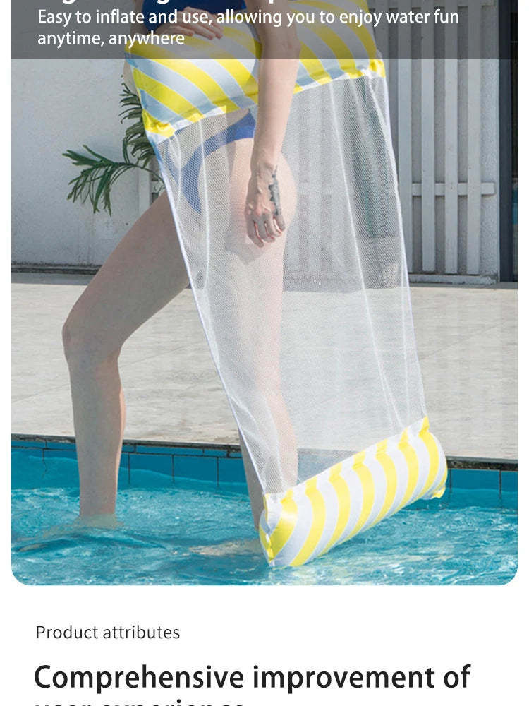 Badhängmatta med mesh | Uppblåsbar flytmadrass för pool & strand
