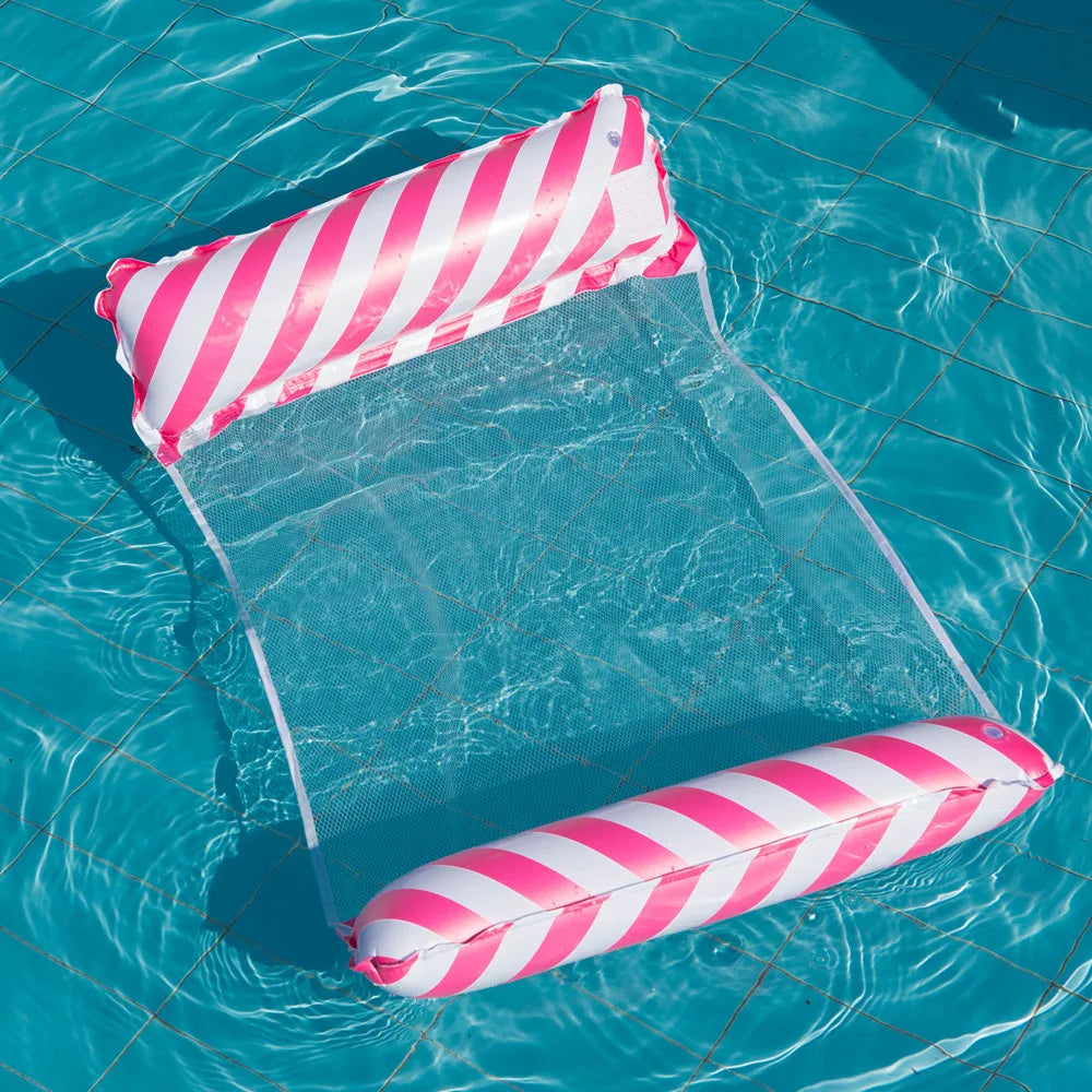 Badhängmatta med mesh | Uppblåsbar flytmadrass för pool & strand