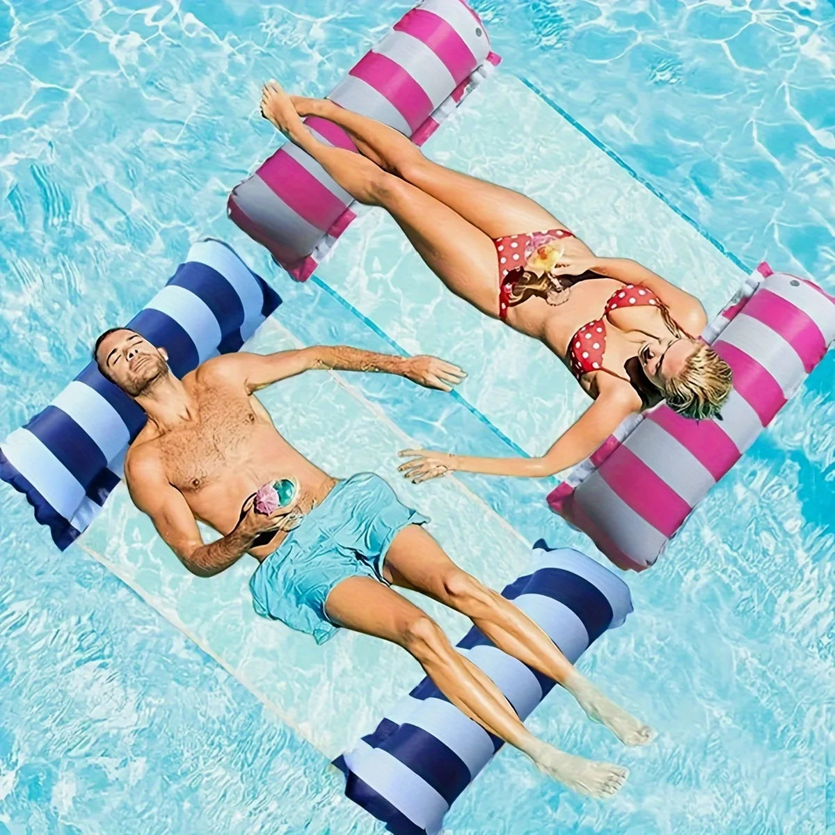 Badhängmatta med mesh | Uppblåsbar flytmadrass för pool & strand