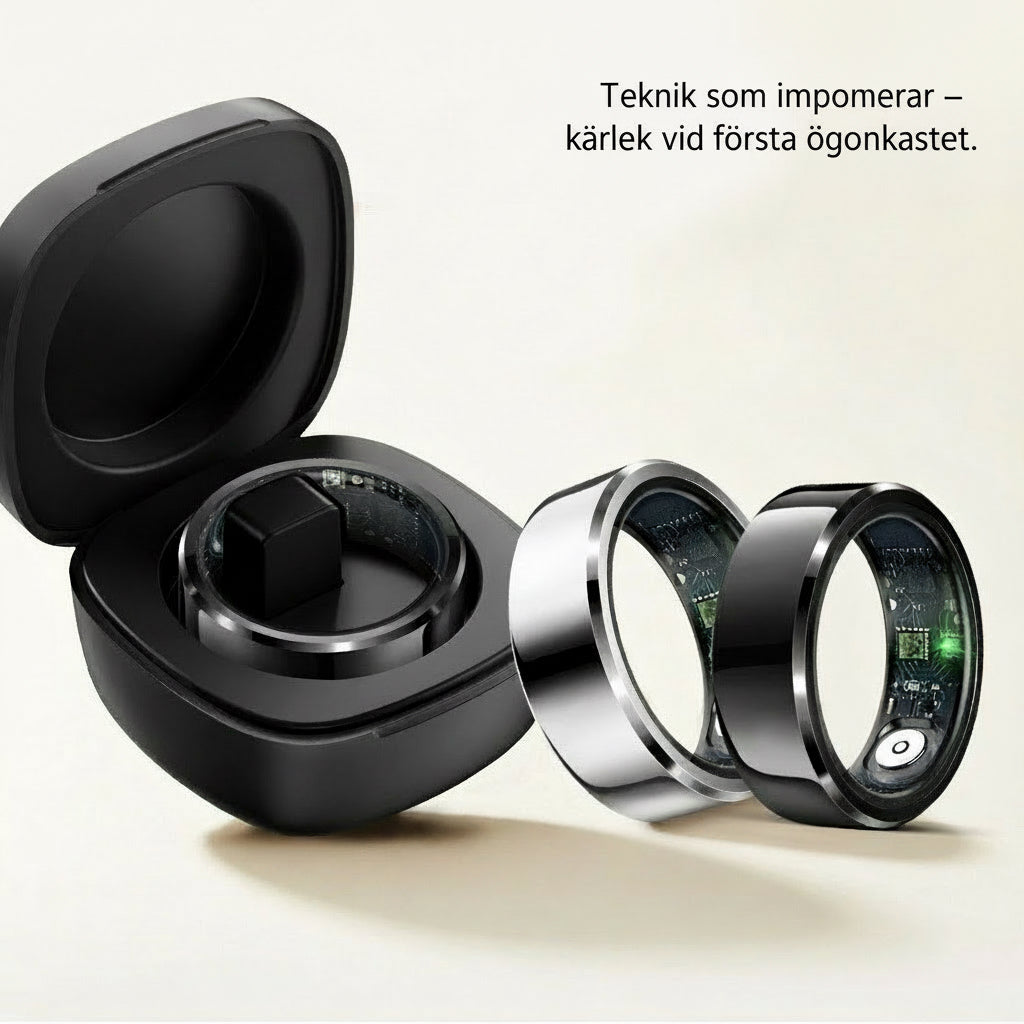 Lyft din prestation: Stegräkning, sömnkontroll, temperatur, återhämtning och full koll på dina biometriska värden – allt i en enda sportig och diskret smart ring på ditt finger.