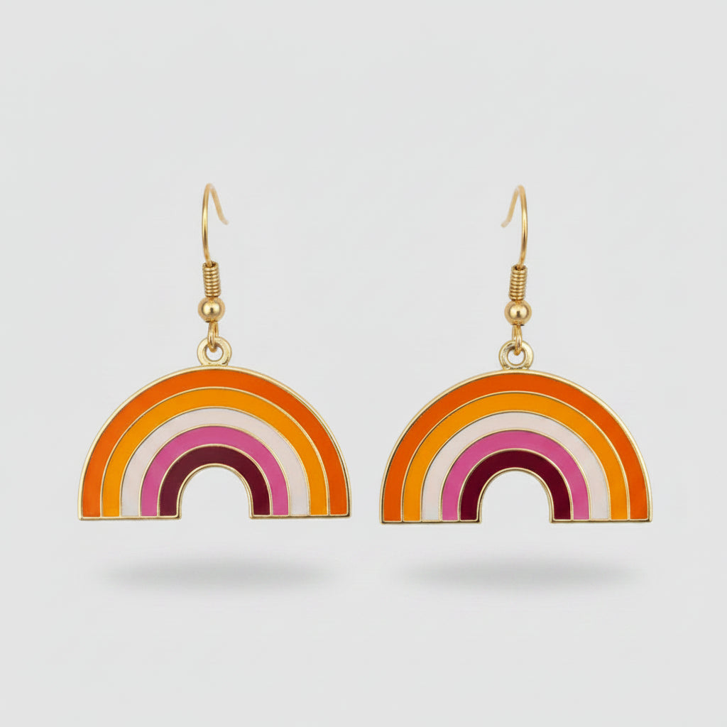 Lesbian symbol pride earrings rainbow sunset colors