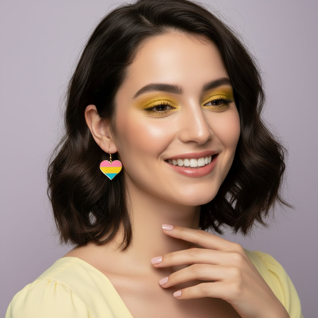 Pansexual earrings in the shape of a heart