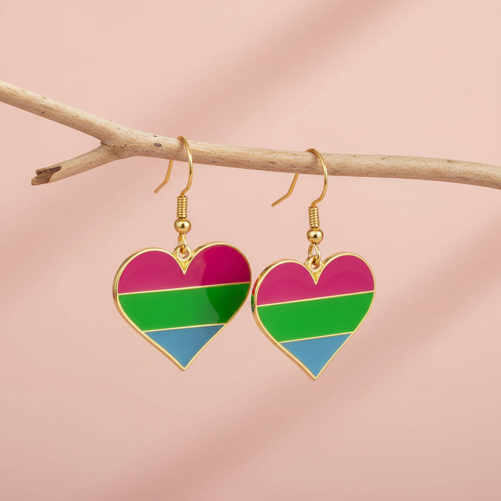 Polysexual pride heart earrings